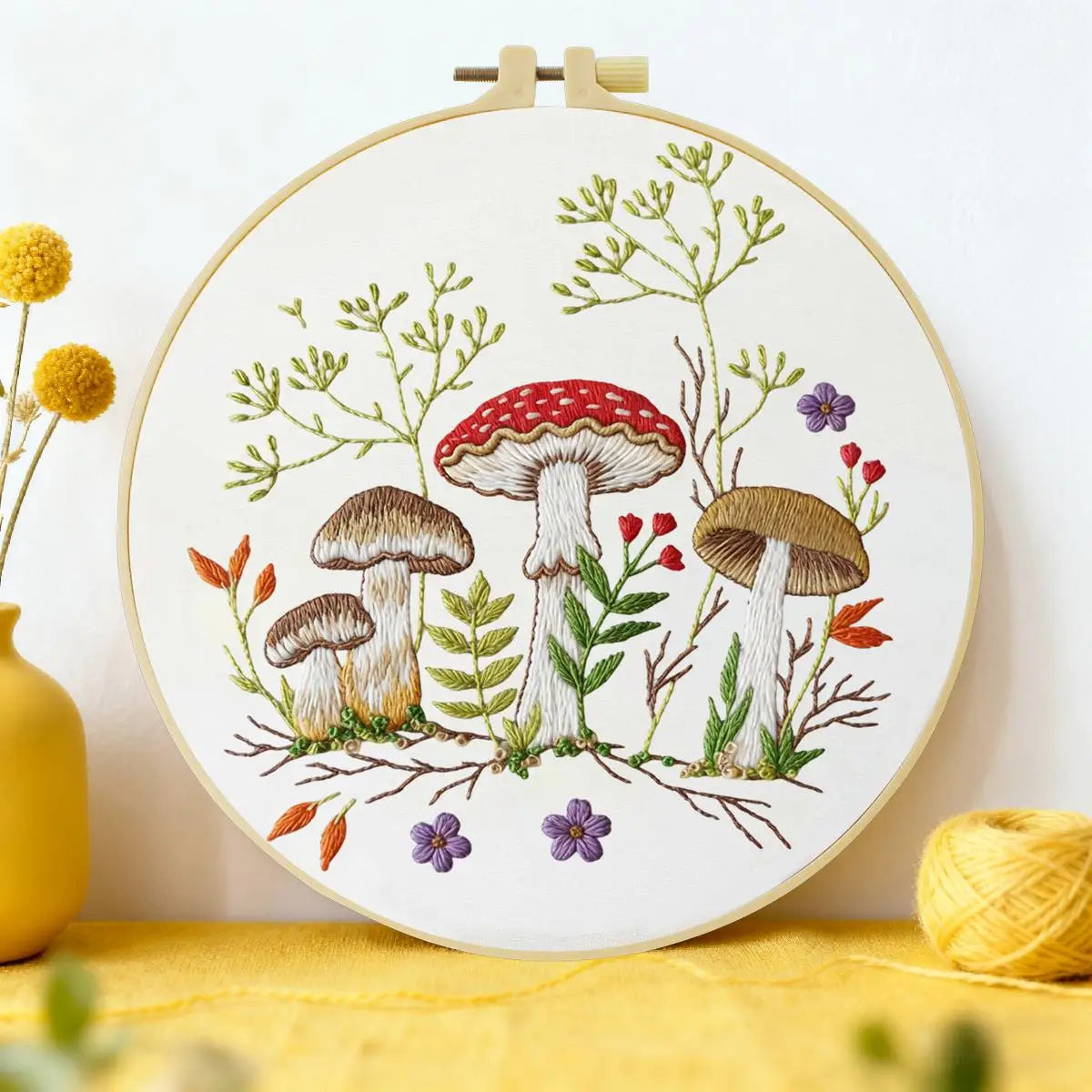 Pilz-Stickset für Anfänger – DIY-Waldmotiv-Stickrahmen-Set