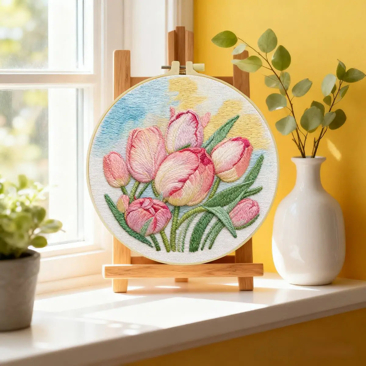 Stickset „Rosa Tulpenblume“ – DIY-Blumenstickerei für Anfänger und Gartenliebhaber