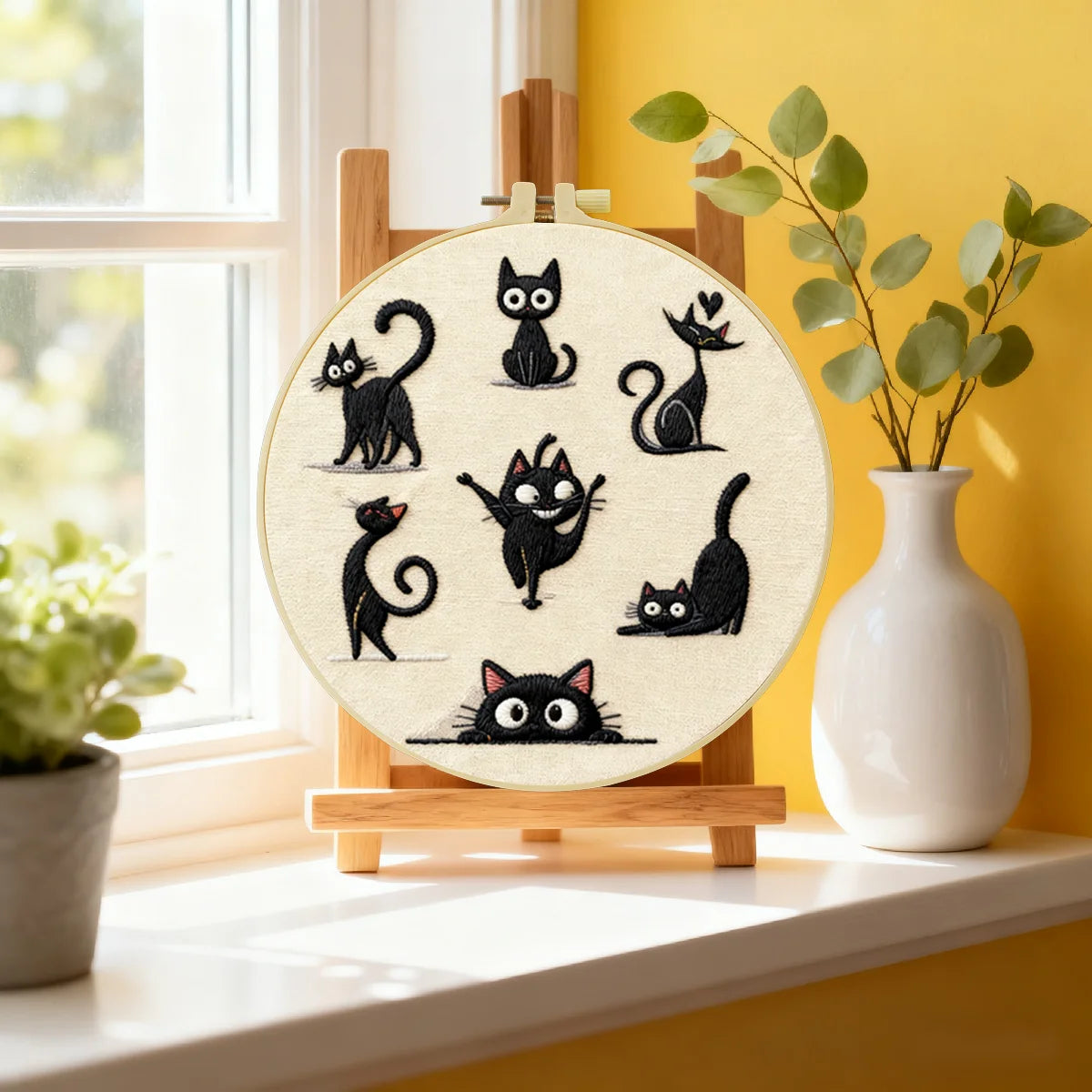 Niedliches Stickset „Schwarze Katze“ – DIY-Stickset für Anfänger mit Cartoon-Tiermotiven Niedliches Stickset „Schwarze Katze“ – DIY-Stickset für Anfänger mit Cartoon-Tiermotiven