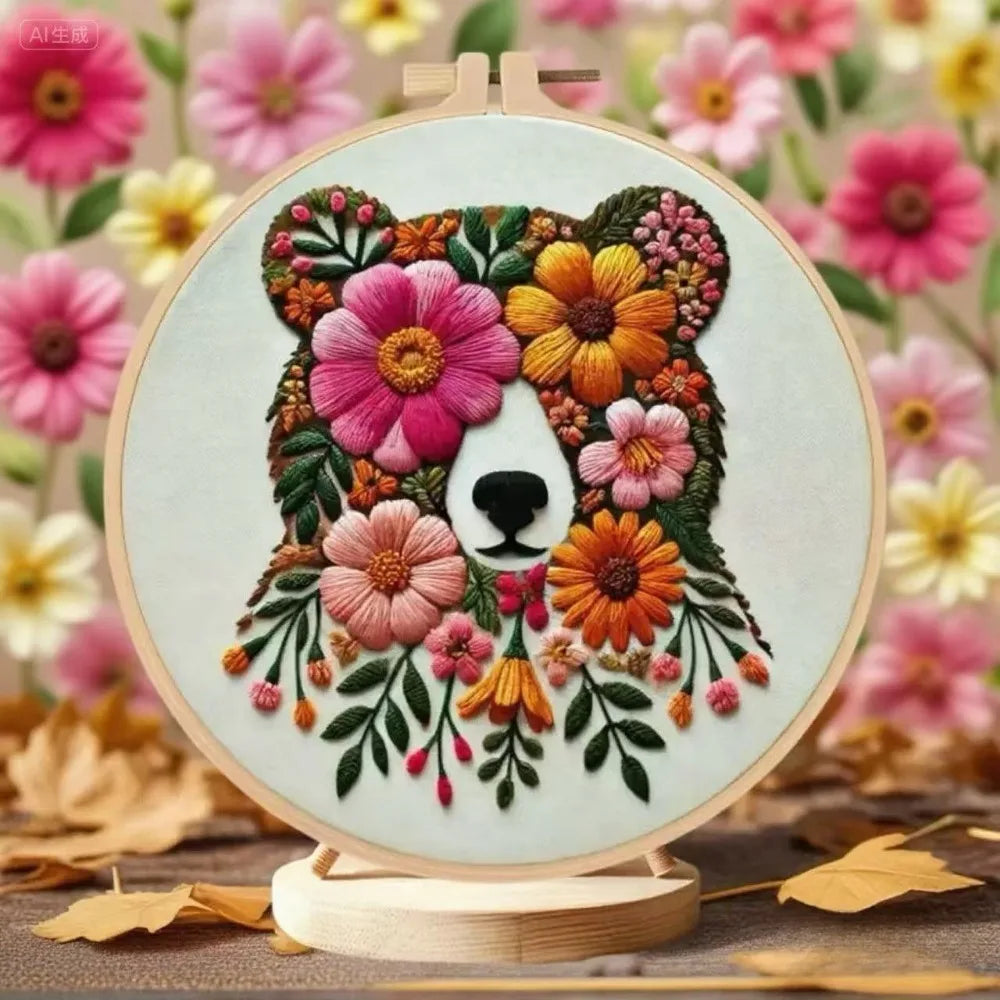 Handstickset mit Blumenbär