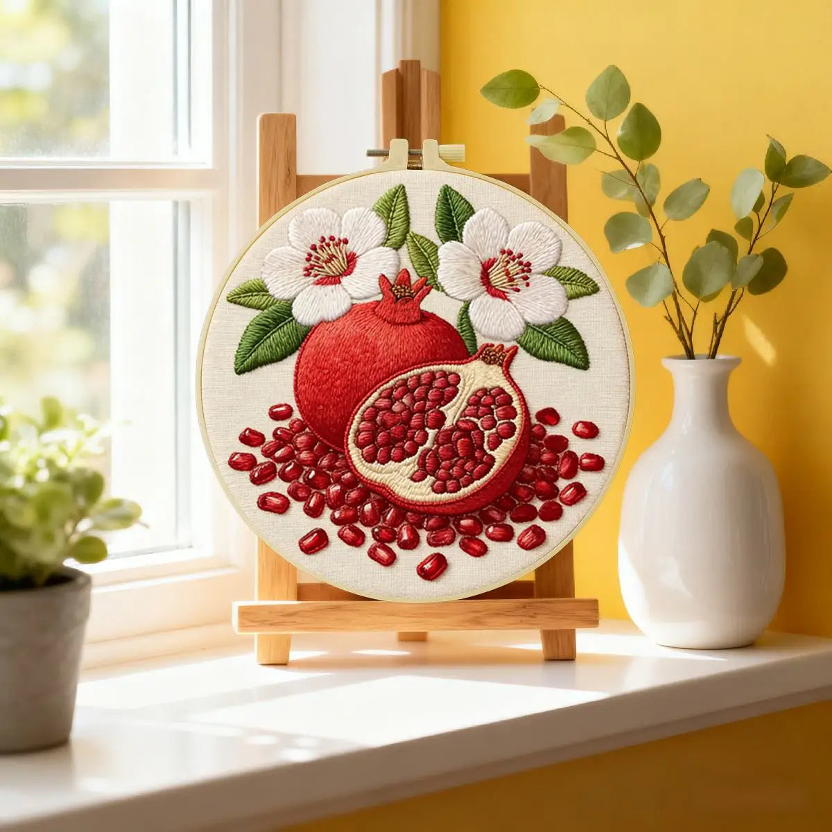 Granatapfel-Stickset für Anfänger – DIY-Stickrahmen-Set mit Blumen- und Fruchtmotiven