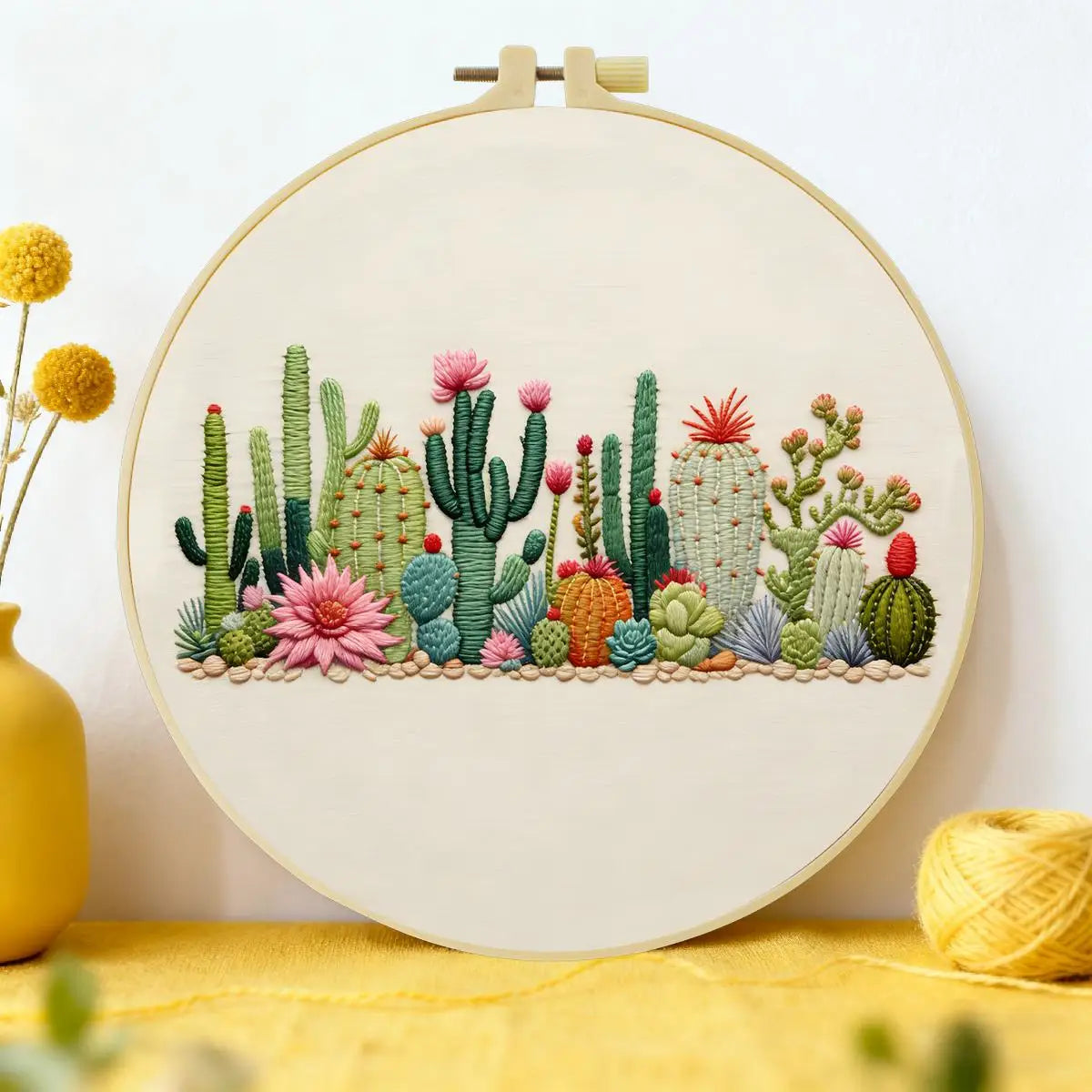 Stickset „Kaktusgarten“ – DIY-Sukkulenten-Wüstenstickerei für Anfänger und Pflanzenliebhaber