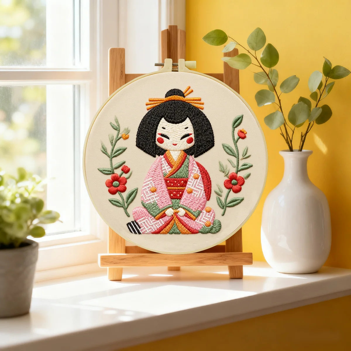 Niedliches japanisches Puppen-Stickset für Anfänger – Kawaii-Stickset mit Blumenmuster Niedliches japanisches Puppen-Stickset für Anfänger – Kawaii-Stickset mit Blumenmuster
