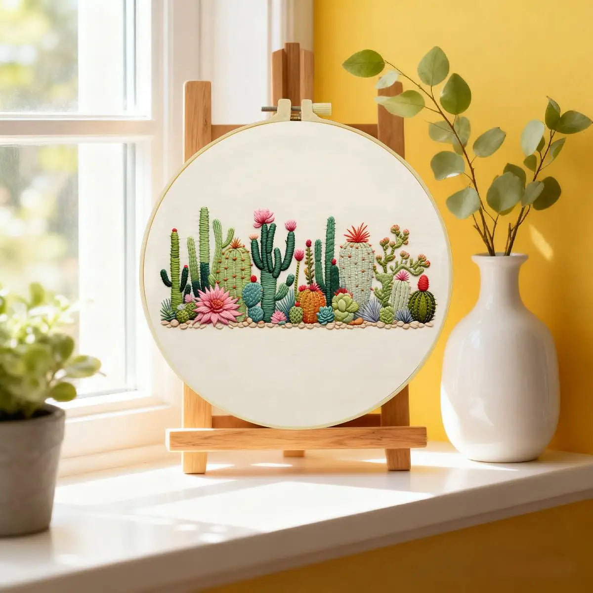 Stickset „Kaktusgarten“ – DIY-Sukkulenten-Wüstenstickerei für Anfänger und Pflanzenliebhaber