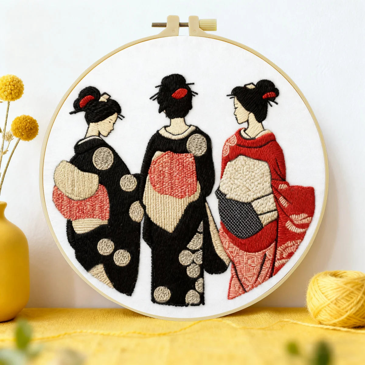 Elegantes Geisha-Stickerei-Starterset – Traditionelles japanisches Nähkunst-Set zum Selbermachen für Anfänger