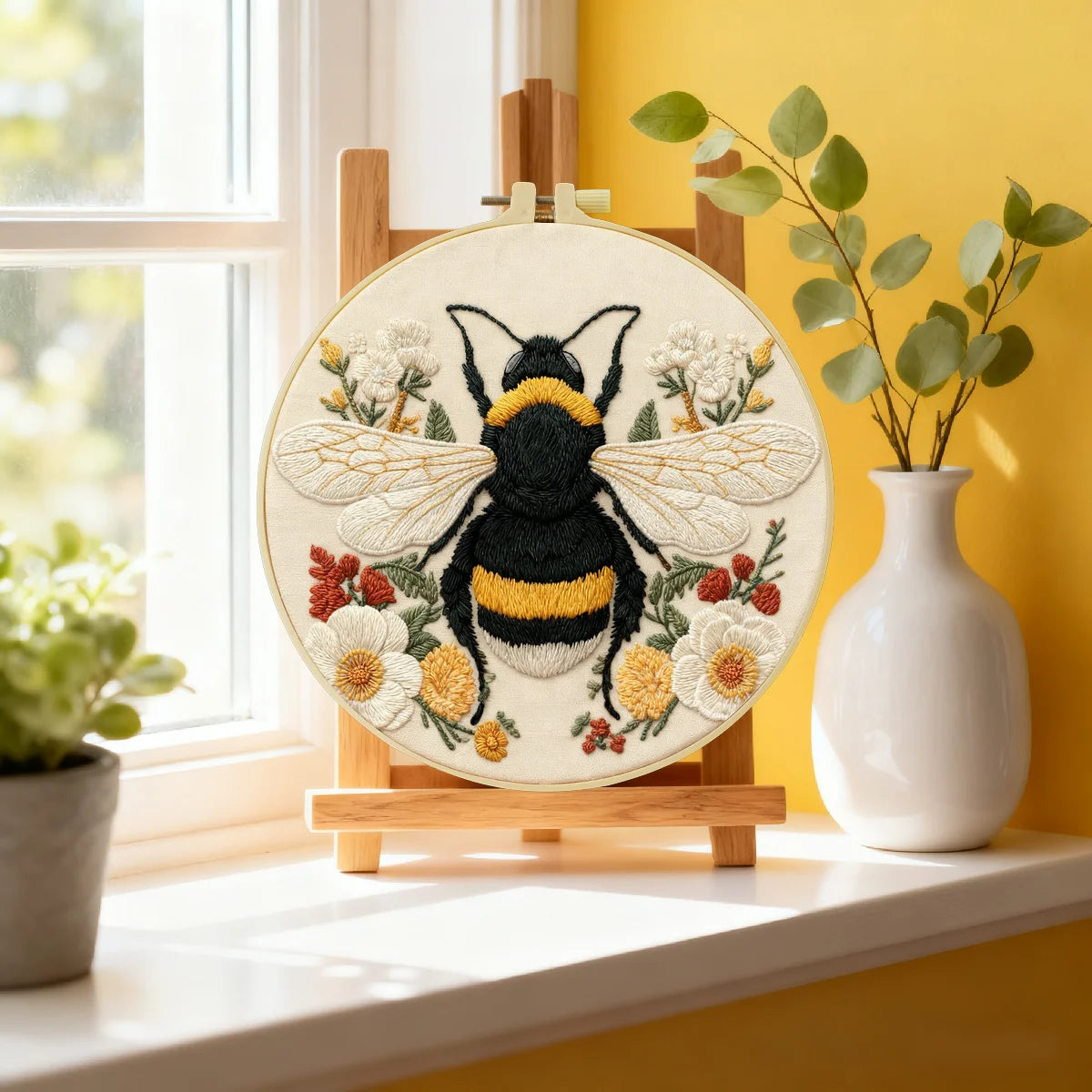 Hummel-Stickset zum Selbermachen – Blumen-Insekten-Stickset für Anfänger mit Stickrahmen, Vorlage und Garn Hummel-Stickset zum Selbermachen – Blumen-Insekten-Stickset für Anfänger mit Stickrahmen, Vorlage und Garn
