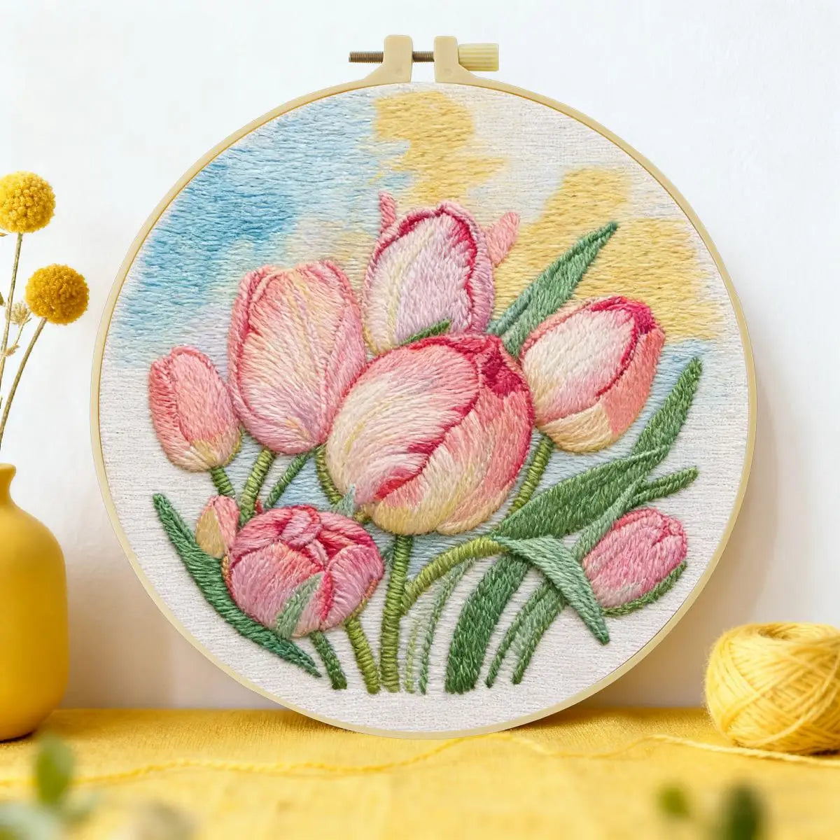 Stickset „Rosa Tulpenblume“ – DIY-Blumenstickerei für Anfänger und Gartenliebhaber
