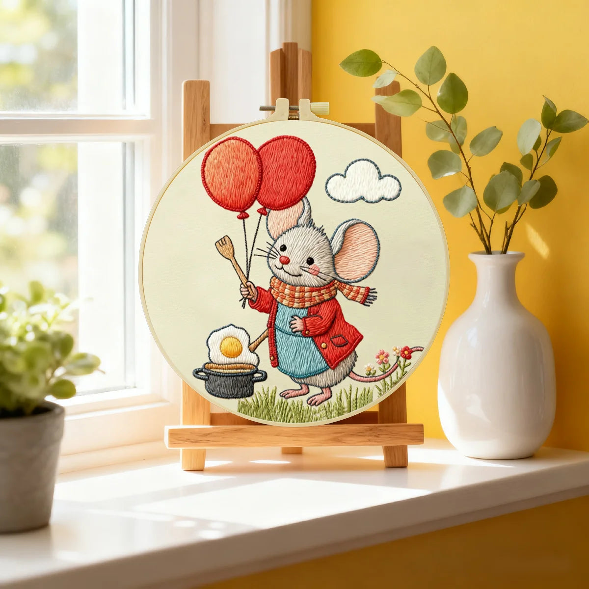 Niedliches Maus-mit-Luftballons-Stickset für Anfänger – Stickset für Anfänger mit Cartoon-Tiermotiven Niedliches Maus-mit-Luftballons-Stickset für Anfänger – Stickset für Anfänger mit Cartoon-Tiermotiven