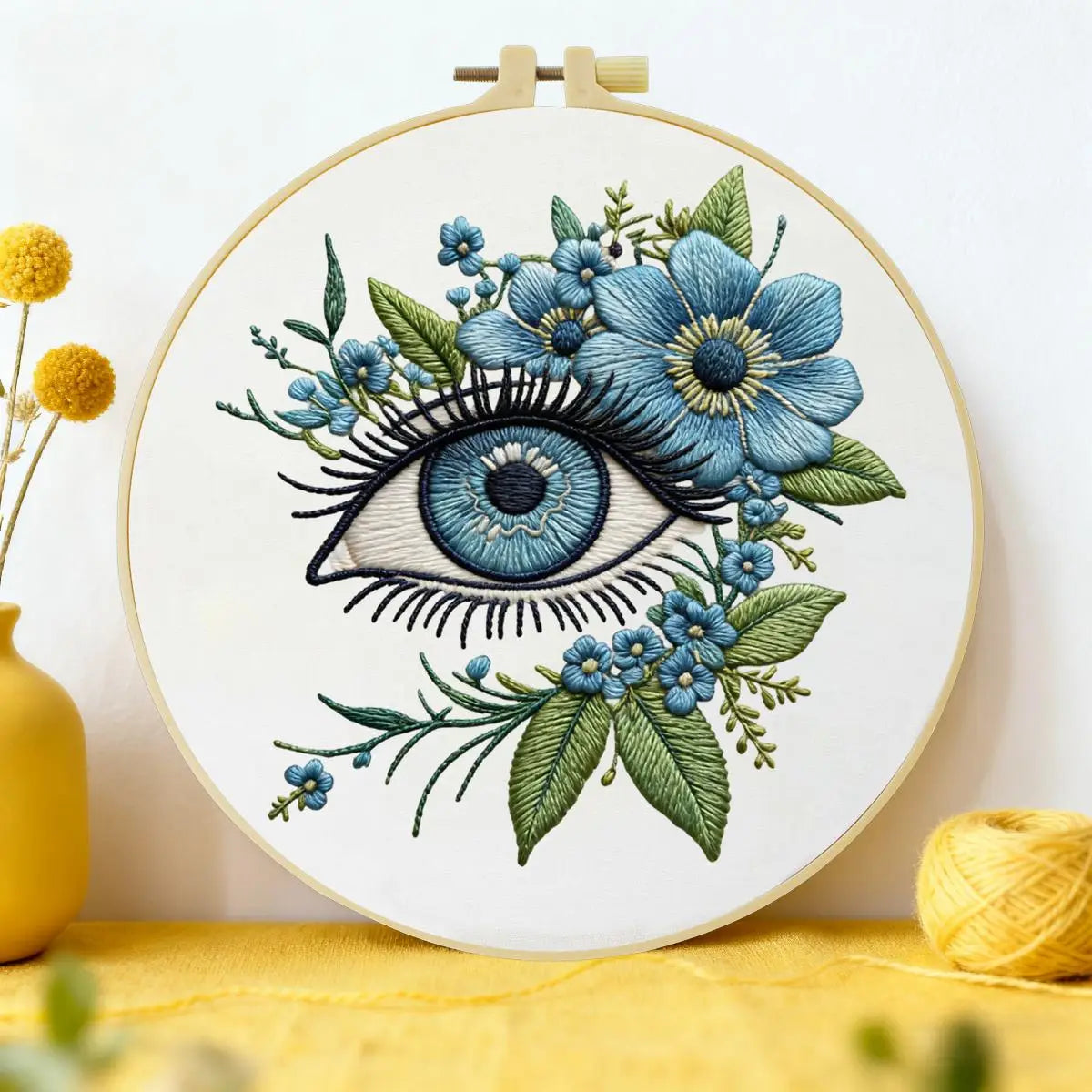 Stickset „Blauer böser Blick“ für Anfänger – DIY-Blumenstickrahmen-Set