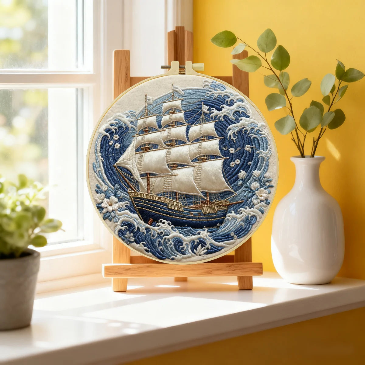 Vintage-Segelschiff-Stickset – Maritimes DIY-Nähprojekt mit Meereswellenmotiv, maritime Wanddekoration im Küstenstil Vintage-Segelschiff-Stickset – Maritimes DIY-Nähprojekt mit Meereswellenmotiv, maritime Wanddekoration im Küstenstil