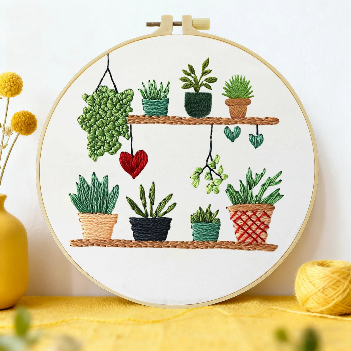 Handstickset mit Topfpflanzenmotiv