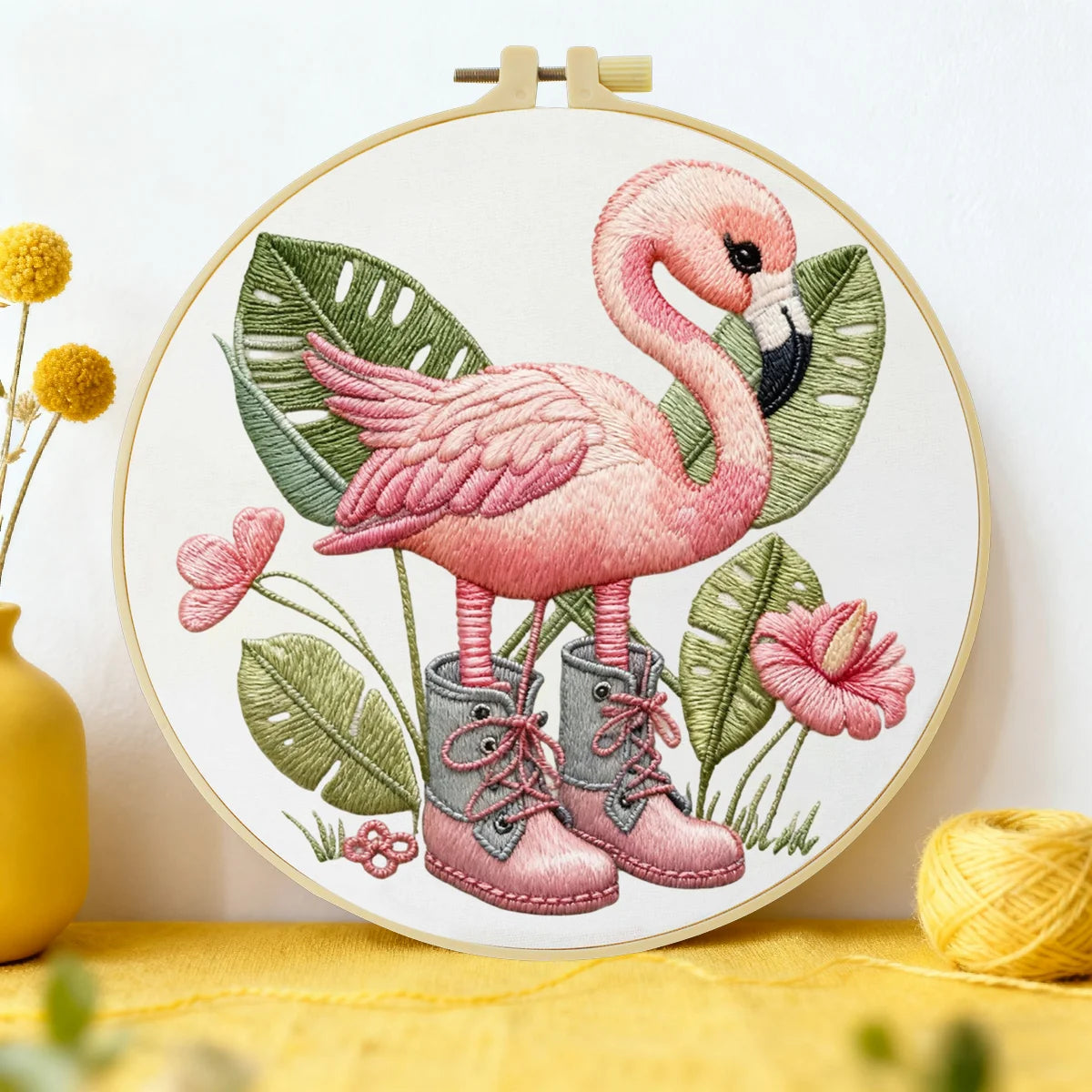 Stickset mit rosa Flamingos – Tropischer Vogel zum Selbermachen, süße sommerliche Wanddekoration