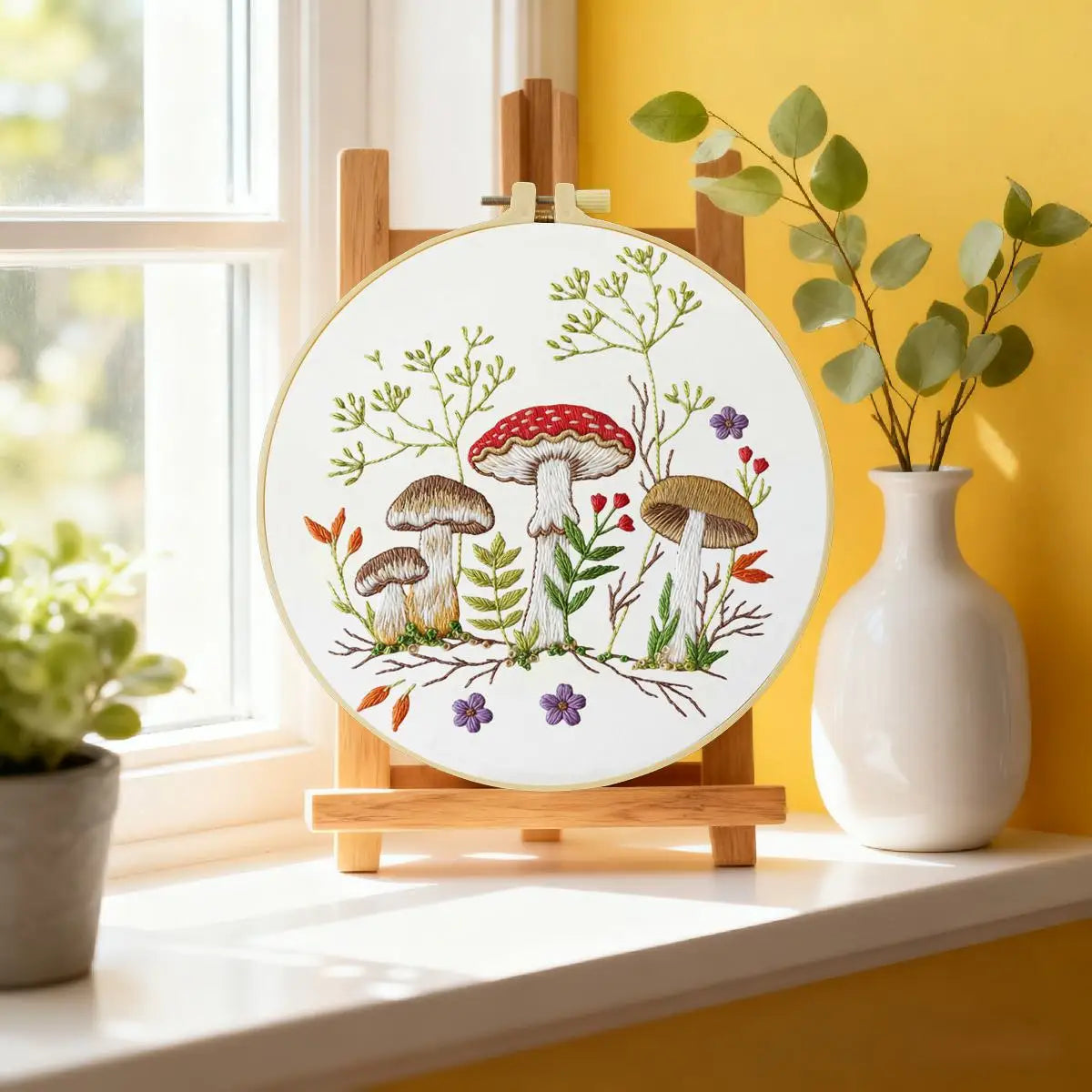Pilz-Stickset für Anfänger – DIY-Waldmotiv-Stickrahmen-Set