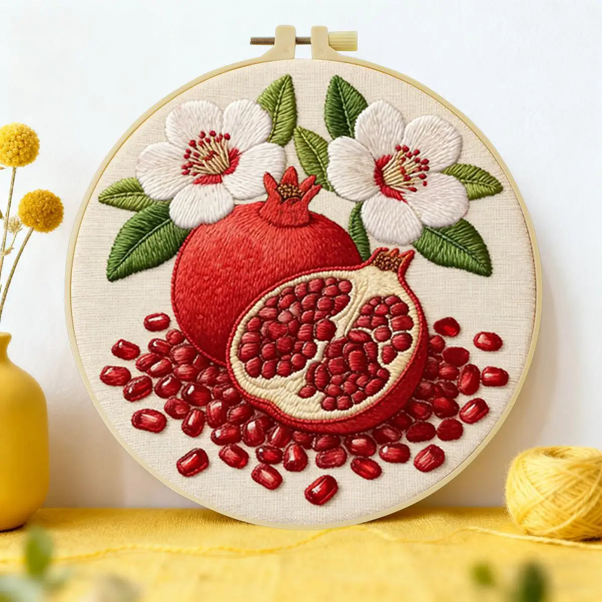 Granatapfel-Stickset für Anfänger – DIY-Stickrahmen-Set mit Blumen- und Fruchtmotiven