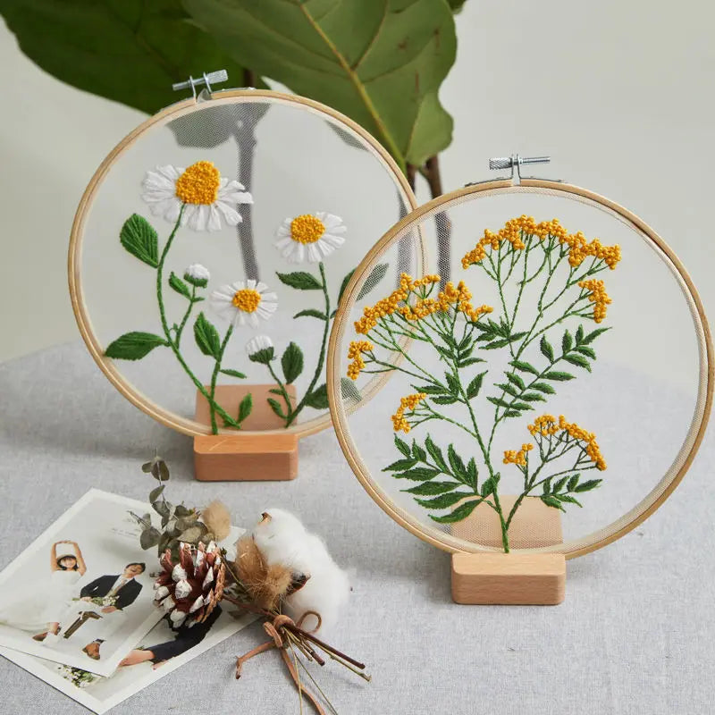 Transparentes, doppelseitiges Blumenstickerei-Starterset