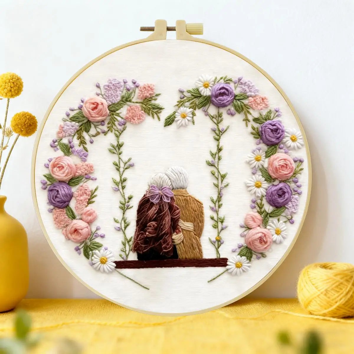 Stickset für Oma und Enkelin für Anfänger – DIY-Blumenstickrahmen-Set