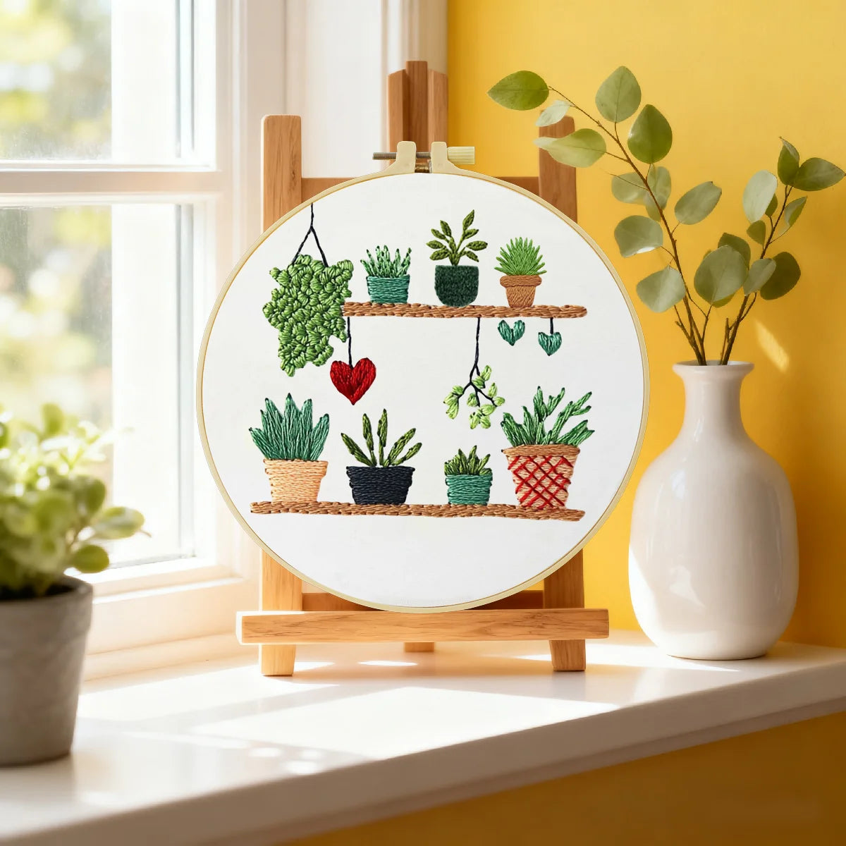 Handstickset mit Topfpflanzenmotiv
