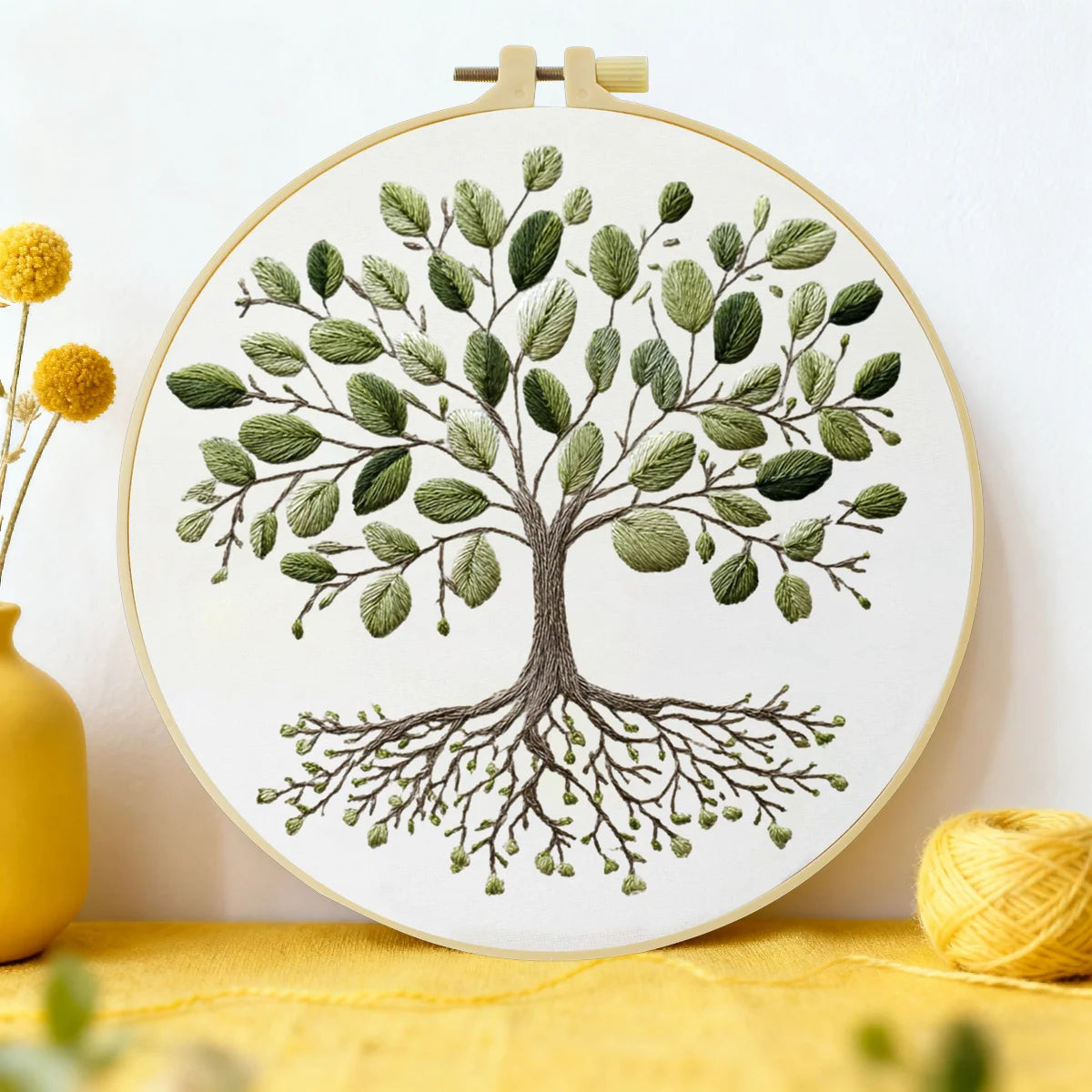 Stickset „Baum des Lebens“ – Botanisches Stickset für Anfänger mit Stickrahmen und Stickvorlage
