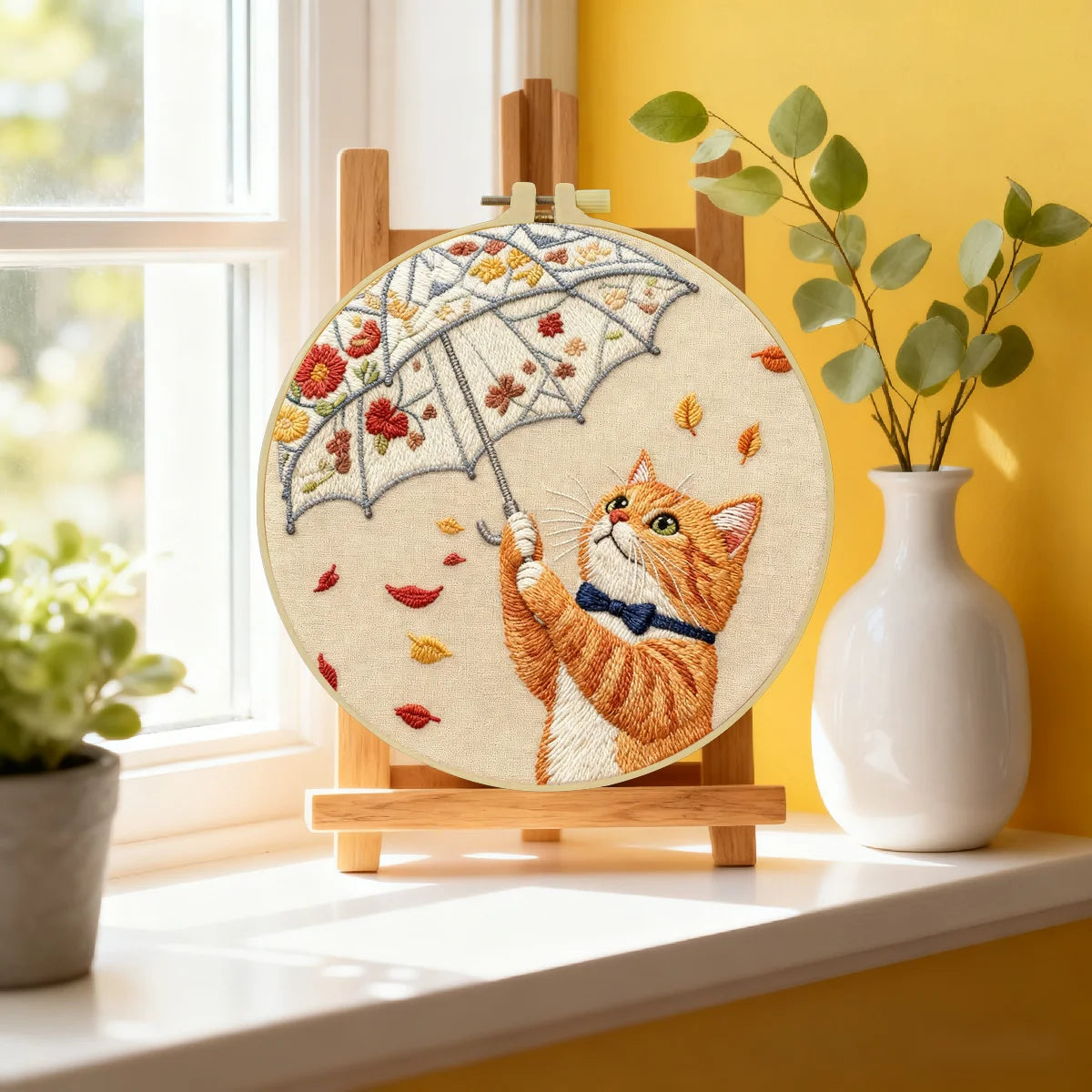Niedliches Katzen-Stickset mit Regenschirm – DIY-Starterset für Anfänger mit Tiermotiven im Herbstdesign Niedliches Katzen-Stickset mit Regenschirm – DIY-Starterset für Anfänger mit Tiermotiven im Herbstdesign