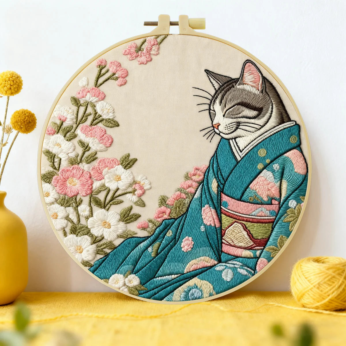 Kimono-Katze Handstickerei-Set