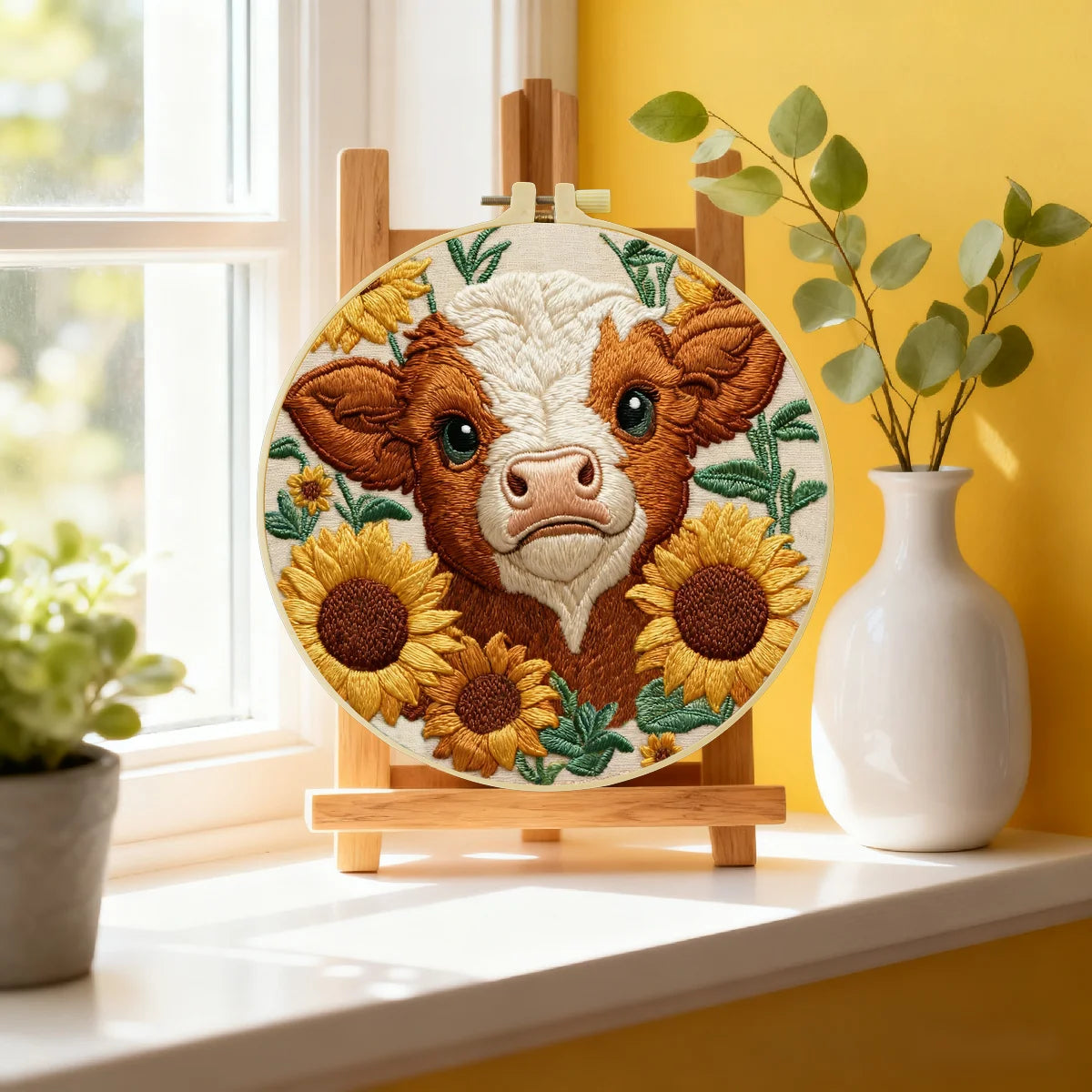 Hochlandrind mit Sonnenblumen – Stickset für Anfänger mit Bauernhoftiermotiv, inklusive Stickrahmen, Vorlage und Garn Hochlandrind mit Sonnenblumen – Stickset für Anfänger mit Bauernhoftiermotiv, inklusive Stickrahmen, Vorlage und Garn