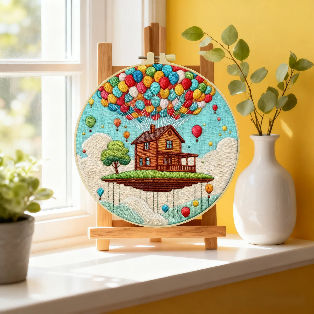 Stickset „Schwebendes Haus“ mit Ballons – DIY-Fantasielandschaft-Nähset für Anfänger Stickset „Schwebendes Haus“ mit Ballons – DIY-Fantasielandschaft-Nähset für Anfänger